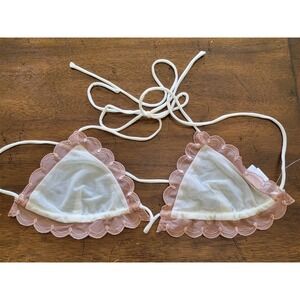 NWOT Tularosa XS Sheer Slide Triangle Top Tie Lace Border Ivory Pink 121541